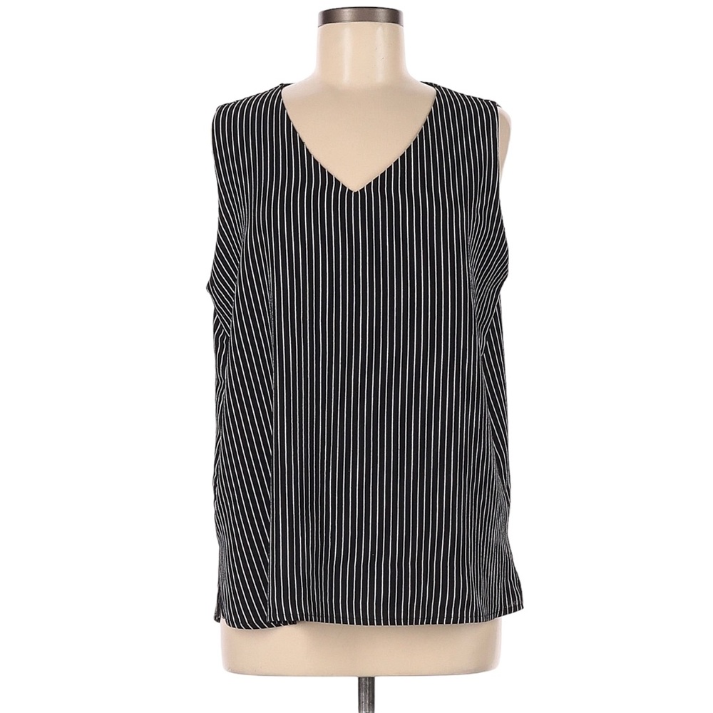 Halogen Black Sleeveless Blouse Top Striped Small